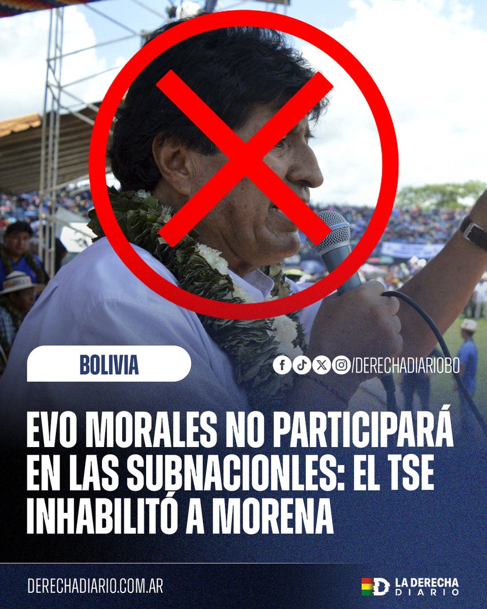 🚨🇧🇴 | EL TSE LE CIERRA EL PASO A LOS SOCIOS DE EVO: El Tribunal Supremo Electoral dejó fuera a la agrupación Morena por incumplir la normativa electoral, frustrando así los planes políticos del delincuente cocalero Evo Morales y su entorno.