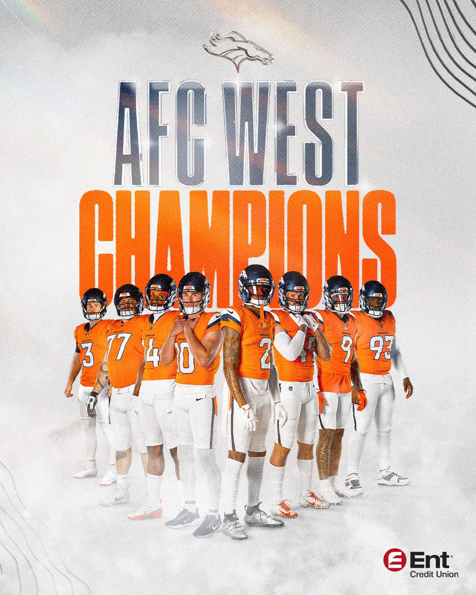 Broncos's tweet image. AFC WEST CHAMPS.

Goal No. 1 ✅

And we’re still climbing.