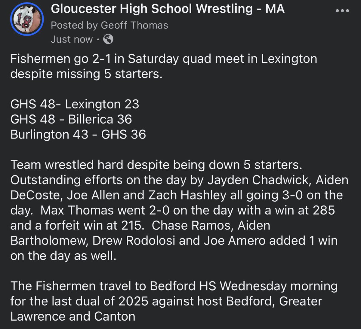 Gloucester HS (MA) Fishermen Wrestling tweet media