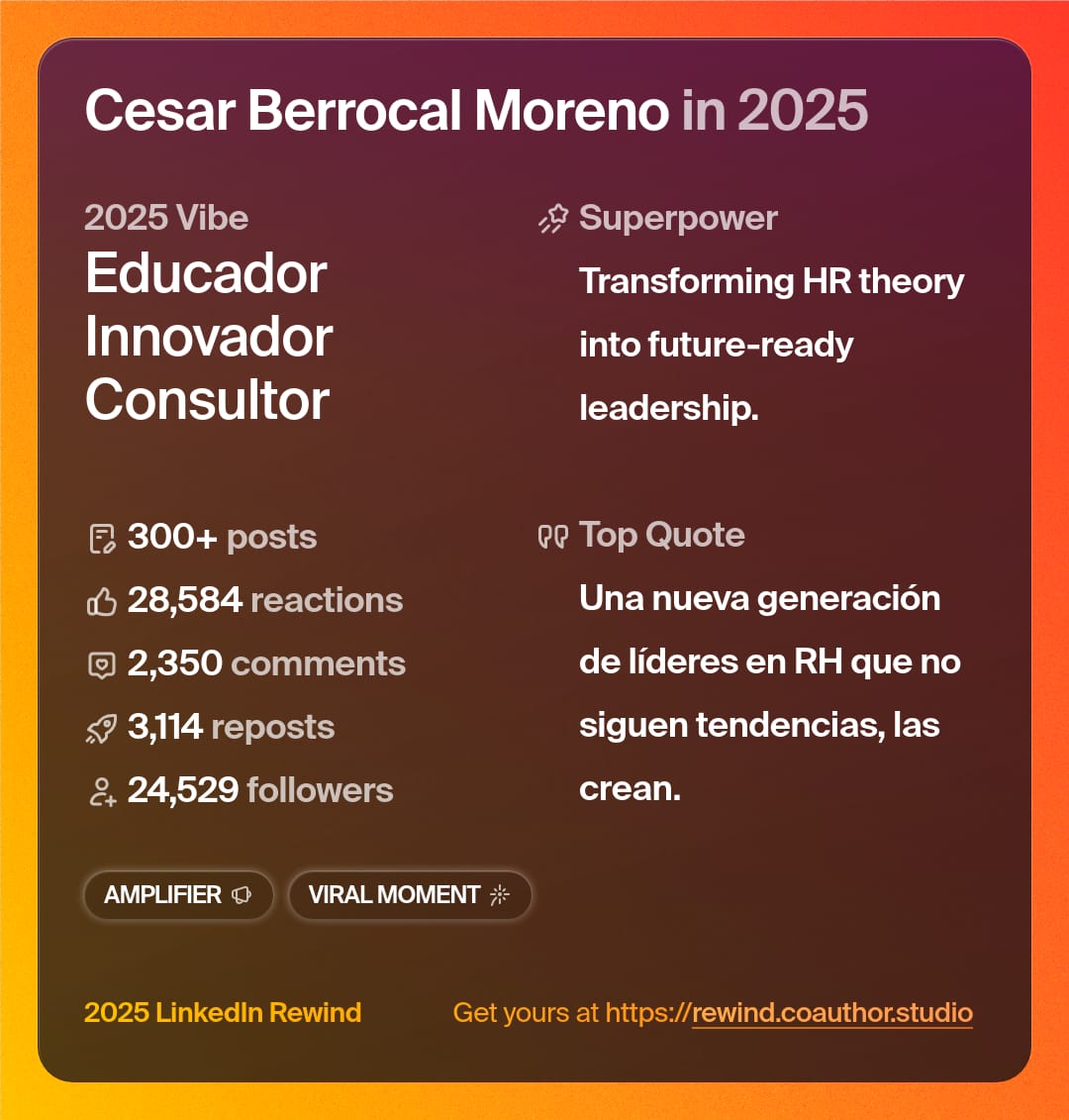 cberrocal20's tweet photo. Agradezco profundamente a este año durante el cual, continué transformando vidas a través de la gestión del talento humano, te invito a revisar mi última publicación con los KPIs del año. Comparto con ustedes mi última publicación del año 2025 https://t.co/vB8RIvH6cN https://t.co/2NmaKKkOjn