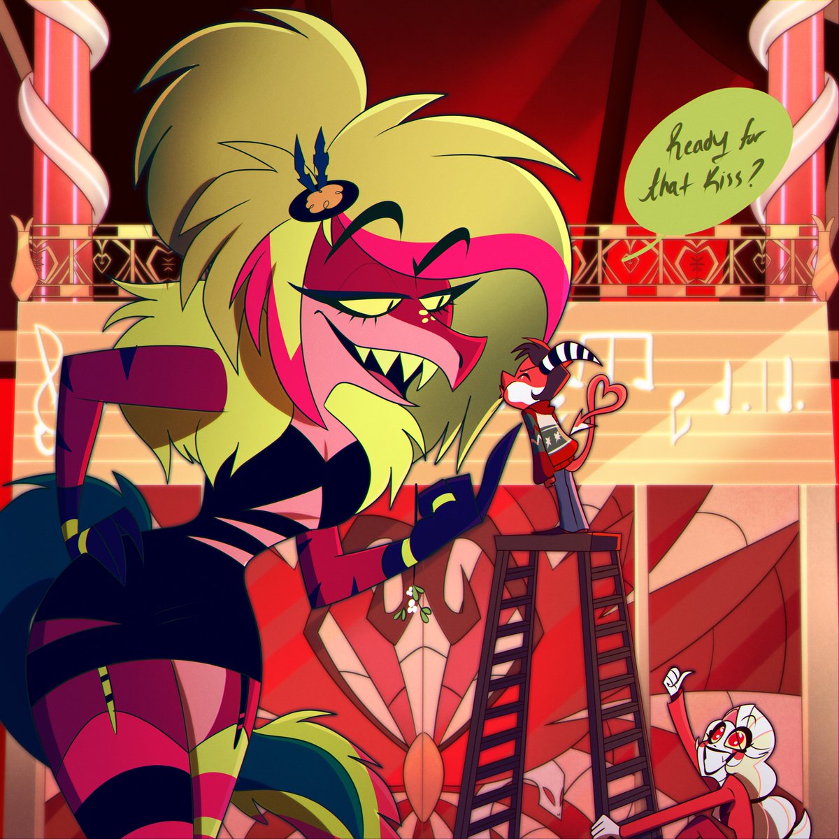 AndrewJedr87300's tweet image. Zeezi is teasing AJ about a kiss under (well above) a missiletoe! Charlie's plan on getting his little imp bro a kiss from his crush is working out!

Amazing art by @RavenouScorpian once again!