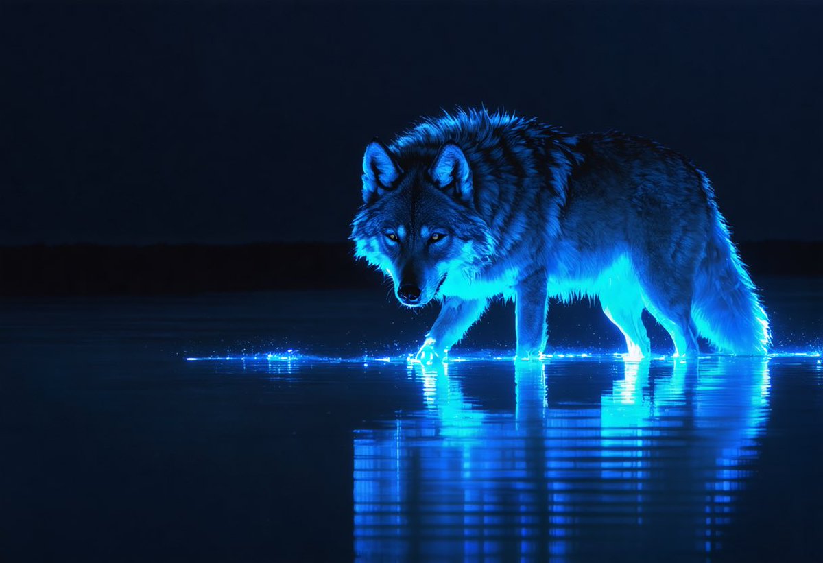 dcastoART's tweet photo. 🔹New Drop🔹

“Elder of the Blue”

🔹Only 5 editions 

🔹10 tez

He moved through the shallow water as if time had slowed to watch him.
Each step left a quiet glow, a reminder that even the cold remembers warmth.

The blue carried his story...of storms survived, of paths taken alone,
of wisdom earned by listening more than speaking.

He was not the loudest presence in the dark,
but the most certain.
Where he stood, chaos softened.

The night did not follow him.
It made space.

And in that calm, the elder walked on...
a living threshold between shadow and light,
teaching the world that true power does not hurry.