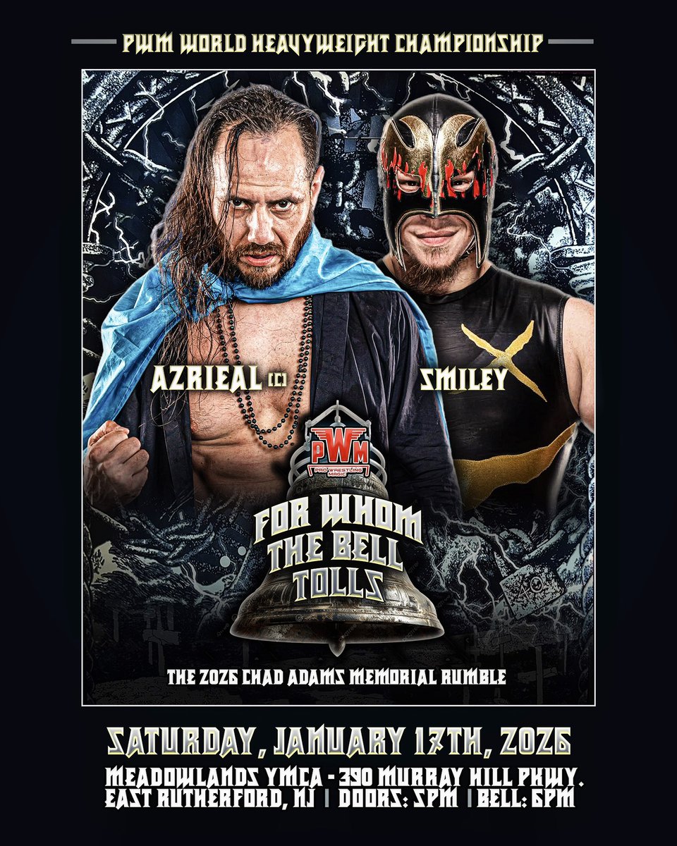 WrestlingMagic's tweet image. Our Card So Far For 1/17:

#ChadAdamsMemorialRumble

@AzRi3aL VS @Smiley_Lucha 

@mateo_marcelos VS @wcwcrowbar 

@timidtamirgibbs VS @ElijahEden_ VS @nunzio_guido 

+3 More Matches TBA Soon! 

🎟️: ProWrestlingMagic.com 
#ThisIsMagic