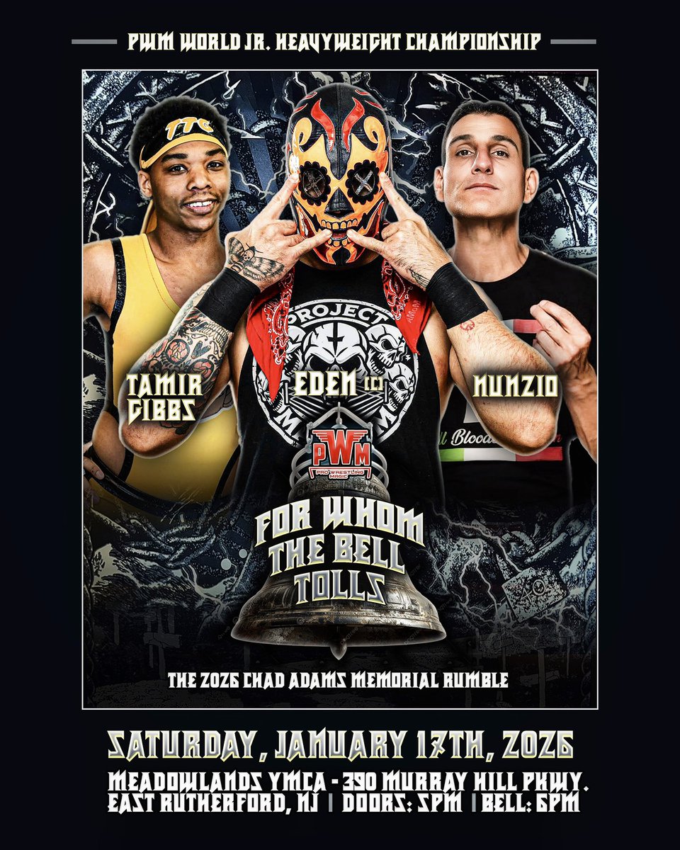 WrestlingMagic's tweet image. Our Card So Far For 1/17:

#ChadAdamsMemorialRumble

@AzRi3aL VS @Smiley_Lucha 

@mateo_marcelos VS @wcwcrowbar 

@timidtamirgibbs VS @ElijahEden_ VS @nunzio_guido 

+3 More Matches TBA Soon! 

🎟️: ProWrestlingMagic.com 
#ThisIsMagic
