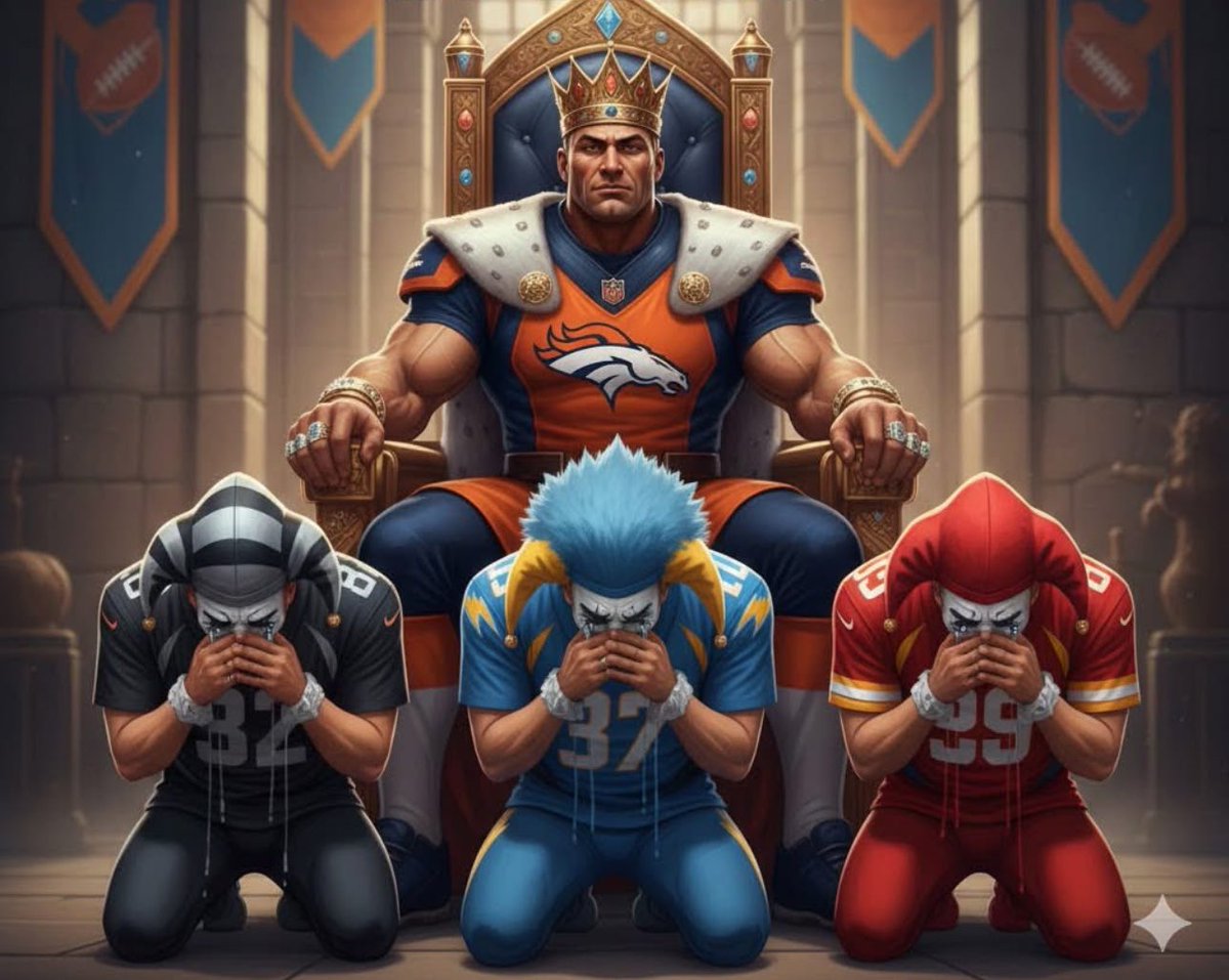 NixForSix's tweet image. BOW DOWN TO YOUR KING 
Fuck Chiefs 
Fuck Raiders 
Fuck Chargers 

THIS OUR DIVISION 👑 #AFCWestChamps 
#BroncosCountry