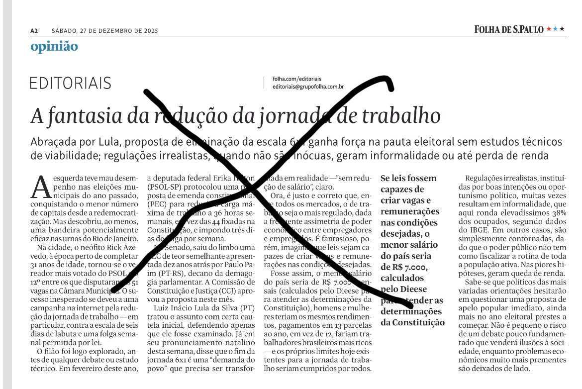 Juruna53's tweet image. A @folha erra e erra feio em seu editorial condenando a redução de jornada de trabalho. Vários países desenvolvidos e em desenvolvimento já  fizeram essa mudança na legislação !
