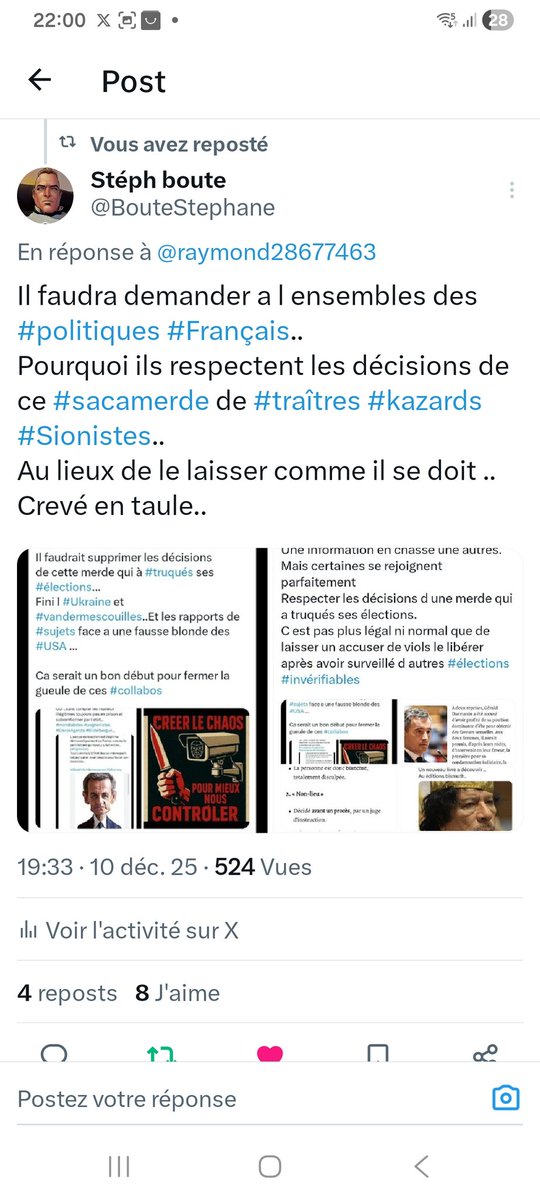 BouteStephane's tweet photo. @TFilastin #Roseline ne denonce rien ..
Comme nos plus de 500 bâtards de tout #partis et leurs tepus de #journalopes..
Sinon ils diraient ça a nôtres place ces suceurs de #Sionistes ....
Une pauvres conne qui à passer sa vie a servir des merdes comme #Sarkozy.... https://t.co/gqXCNzJD5I
