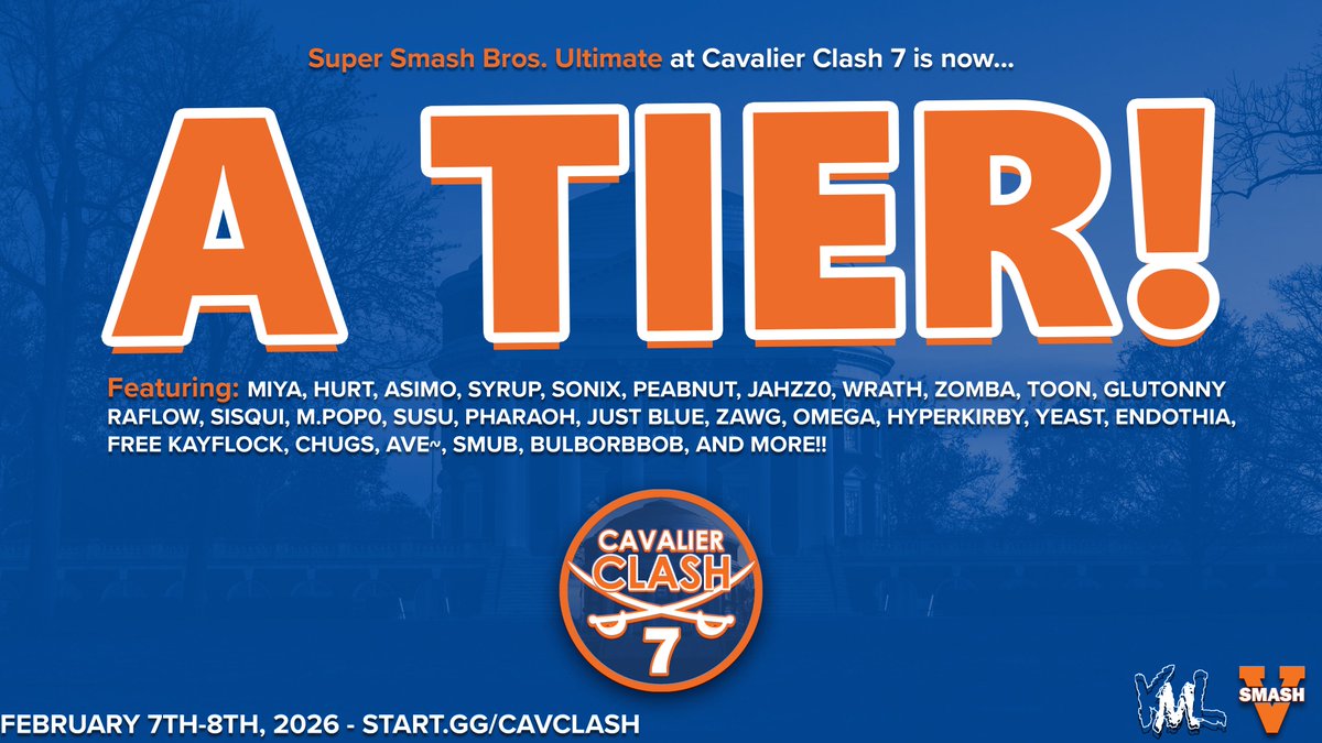 Were happy to announce that Smash Ultimate Cavalier Clash is a CONFIRMED A-Tier!!!!

Featuring.. MIYA, HURT, ASIMO, SYRUP, SONIX, PEABNUT, ZOMBA, JAHZZ0, WRATH, GLUTONNY, AND MORE!!!!!

WE STILL HAVE USES OF THE "67" DISCOUNT CODE LEFT!!!! SIGN UP TODAY AT THE LINK BELOW!!!!!!