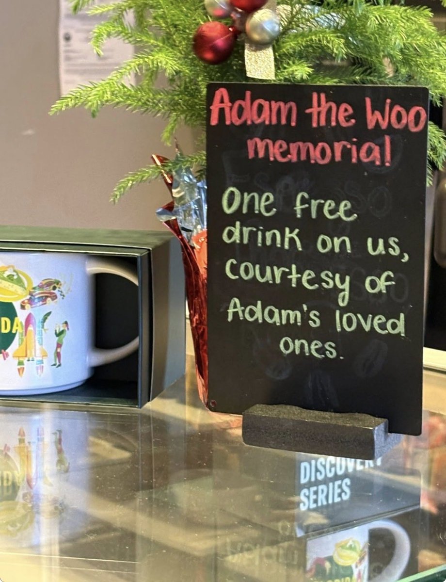 litemandhide's tweet image. Adam the Woo ‘s  favorite Starbucks put this up. Of the hundreds of times I’ve been in here I was never on the same schedule. I always figured I’d run into him. Damnit