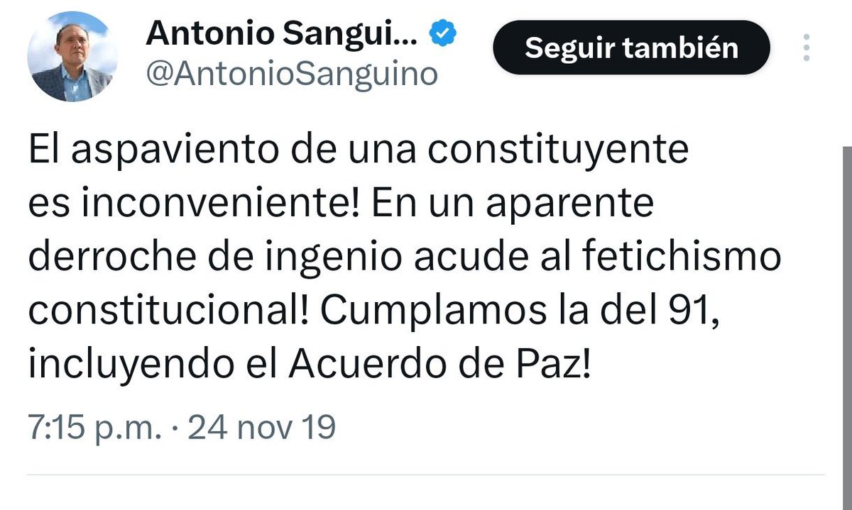 Este es el nivel de congruencia de  <a href="/AntonioSanguino/">Antonio Sanguino</a>: antes decía esto sobre la amenaza de convocar una constituyente y hoy es él mismo quien la convoca. 

Le debería dar vergüenza. Pero a estas alturas ya perdieron la  vergüenza.