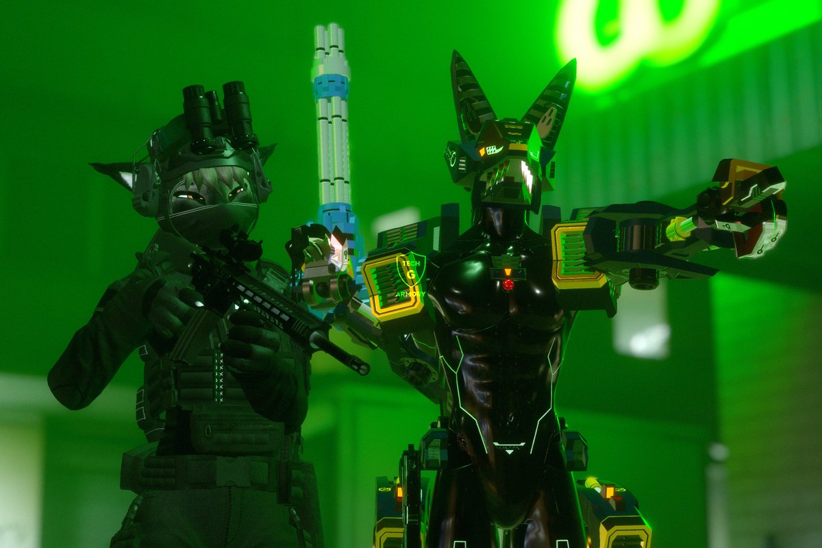 TechGArmory's tweet image. I got a friendly Shadow Fox zoid to join me for this shoot! I'm also trying to get into the habit of adding watermarks to my work. Next week, I'll be experimenting with some new content with more editing work involved. Stay tuned!

#VRChat #VRChatPhotography
