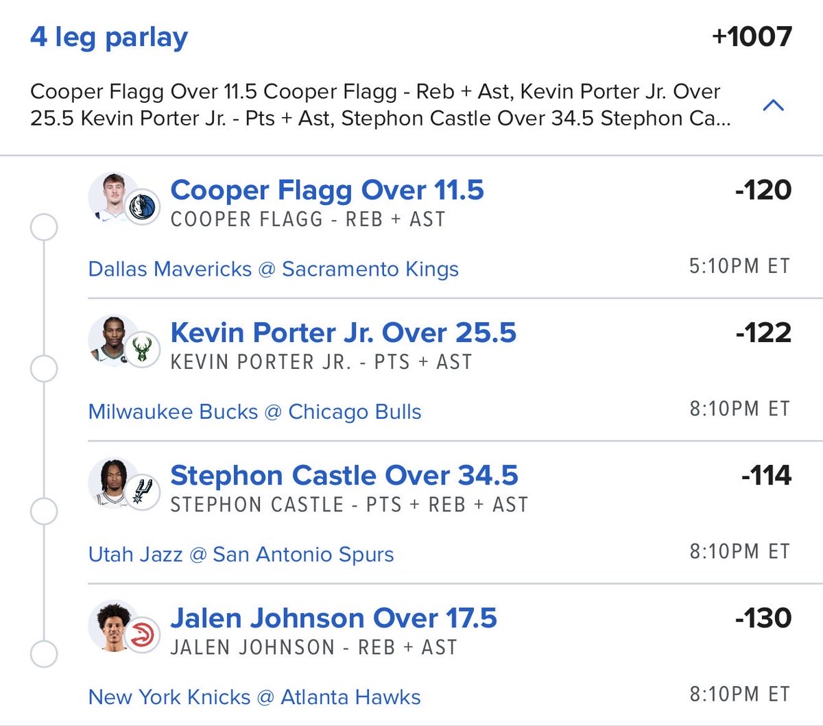 ChillyBets's tweet image. The 4 O’clock 4 Man ⏰

400 likes/RT and we’ll drop another for the late slate 🤝

Join for 80% off 👇

dubclub.win/r/p/pri-v8s5f/…