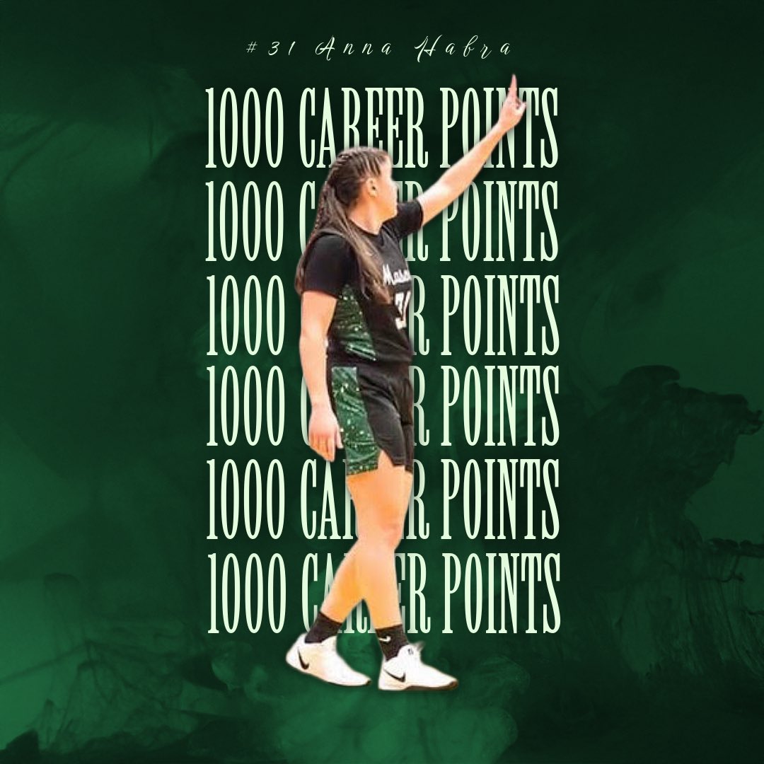 MHSGirlsBBall1's tweet photo. BIG shoutout to Senior @anna_habra for joining the  elite 1,000 points club. 🏆 Keep being great, Anna! Your family, coaches, teammates and community are so proud of you. 💚 #family #masonmentality https://t.co/UNweBsS9fk