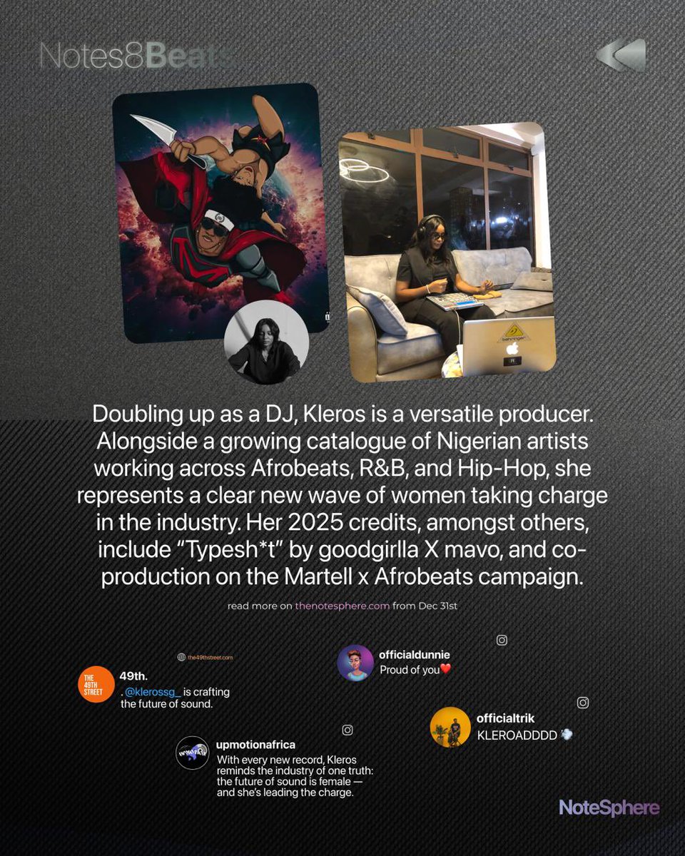 NoteSphere's tweet photo. Inioluwa Atere Jesugbemi (@klerossg_) features on NoteSphere’s #Notes8beats producers to watch in 2026. https://t.co/n7k8G4BjNO