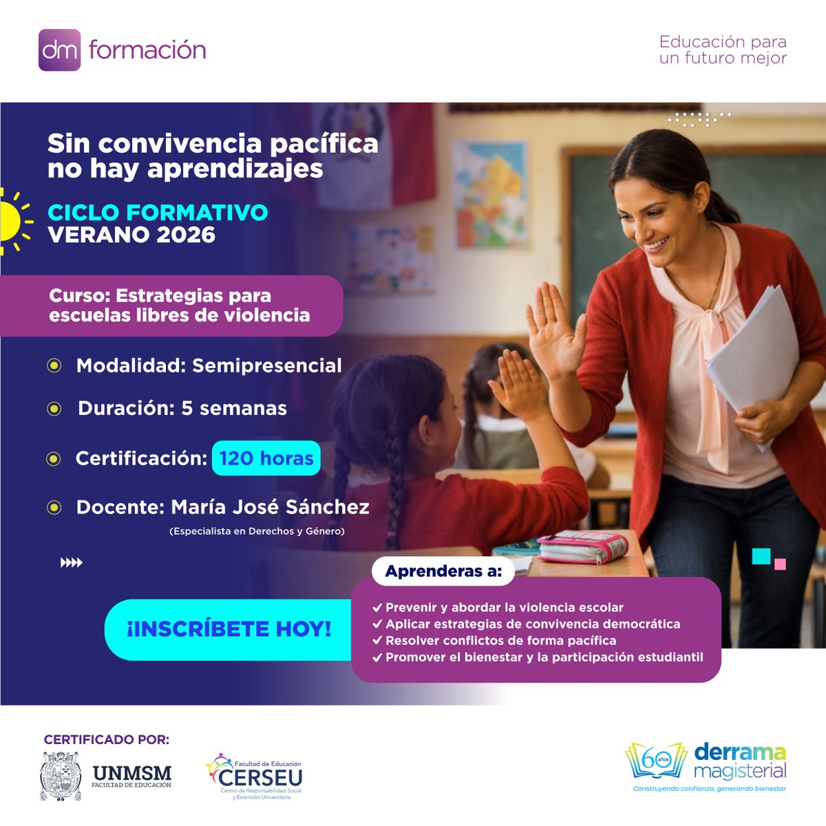 ✨📚 Este verano fortalece tu rol docente con el Ciclo Formativo de Verano. Suma 2 puntos a tu escalafón con certificación CERSEU – UNMSM 🎓 y aprende estrategias para escuelas libres de violencia en modalidad semipresencial.

wa.me/51945745778

 #DocentesPerú #Capacitación