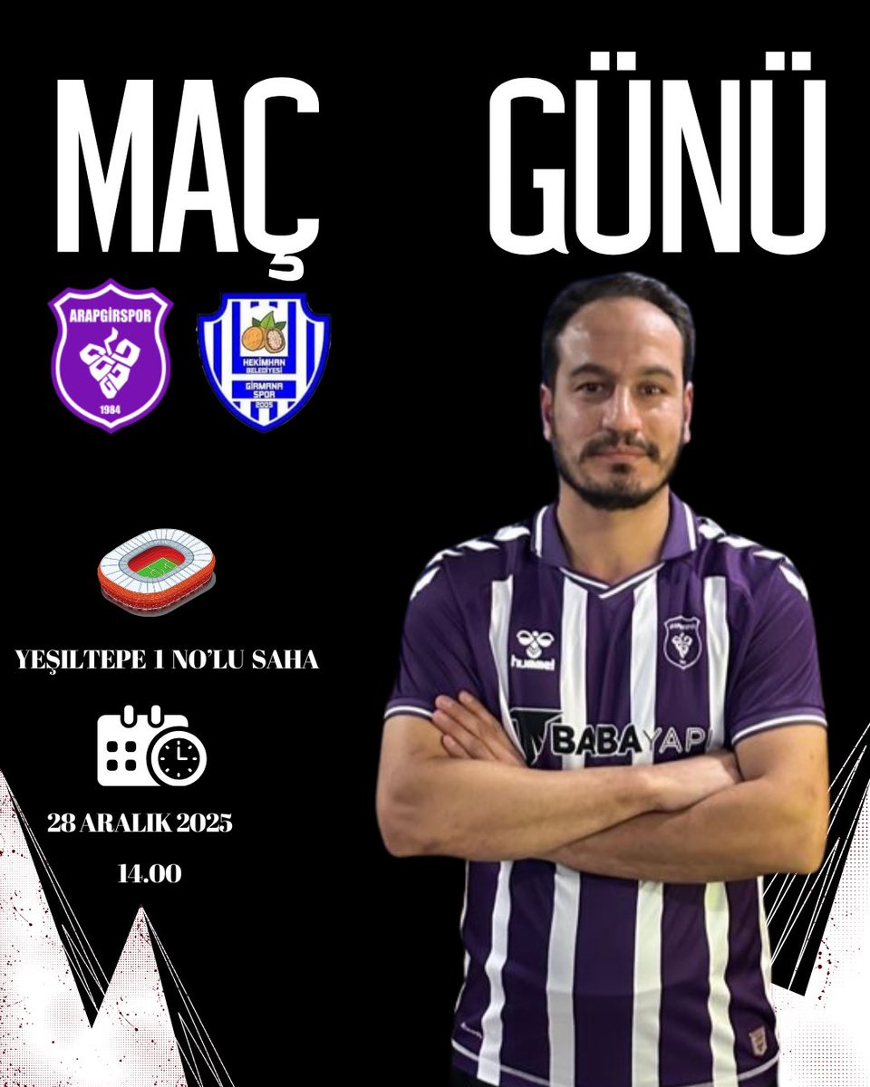 Maç Günü
🏆 Malatya 1. Amatör Küme Büyükler Ligi 7. Hafta Müsabakası
⚽ Arapgirspor 🆚 Hekimhan Girmanaspor 
🗓 28 Aralık 2025
🕖 14.00
🏟️ Yeşiltepe 1 No'lu Saha
#birliktebaşaracağız #arapgirspor #hekimhangirmanaspor