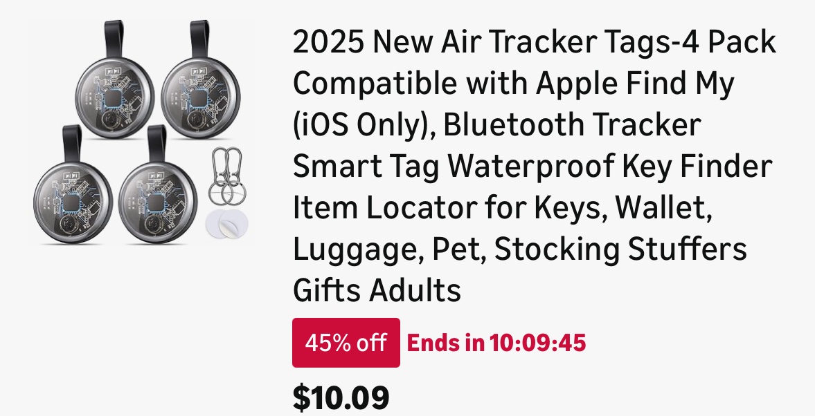 PriceErrors's tweet photo. 🚨 PRICE DROP 🚨

🏷️ Air Tracker Tags
Now $10.xx
Reg $39.xx

💥 75% OFF with code 2G8B3IAB

👉 https://t.co/iKNv16i1wq

Track keys, bags, luggage, pets 🔑🎒✈️🐶

ad  #DealAlert #ClearanceFind #Under15 #TechDeals #GiftIdea #StockUp #Savings https://t.co/xlMO6WgBkI