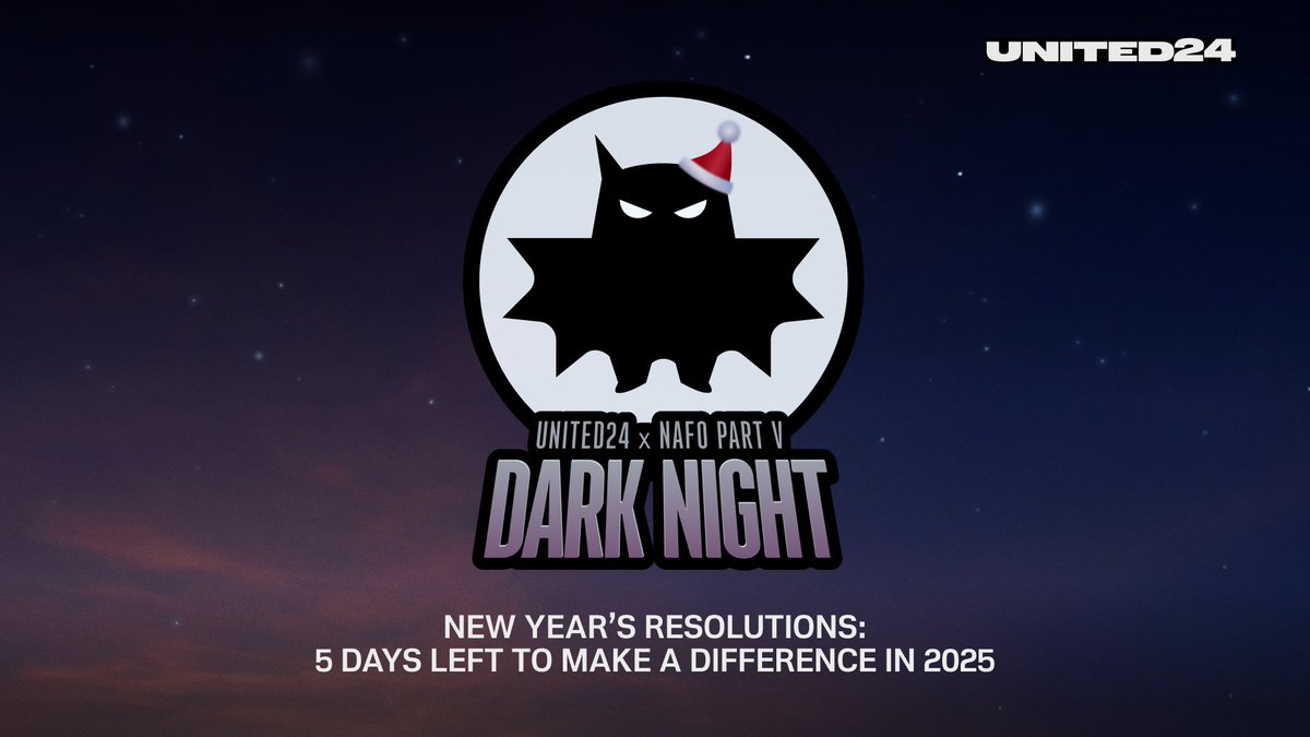 What an awful day. What an awful neighbor.

But this will not distract us from our New Year’s resolutions. 

💙$439,991 has been raised towards Dark Night 
💛 $2,875,361—towards Sky Sentinel 

garjp73 won a Dark Night patch🦇

Our 5-day mission continues:
u24.gov.ua/nafo-dark-nigh…