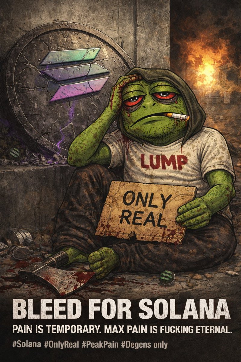 whatpumpyfn's tweet photo. Max pain. Zero mercy.
Still here. Still holding.
Only real make it through. 🐸🔥
#LUMP #Solana #SolMeme #OnlyReal #MaxPain #Degens #CryptoCulture #NoWeakHands https://t.co/Zz360cHAay