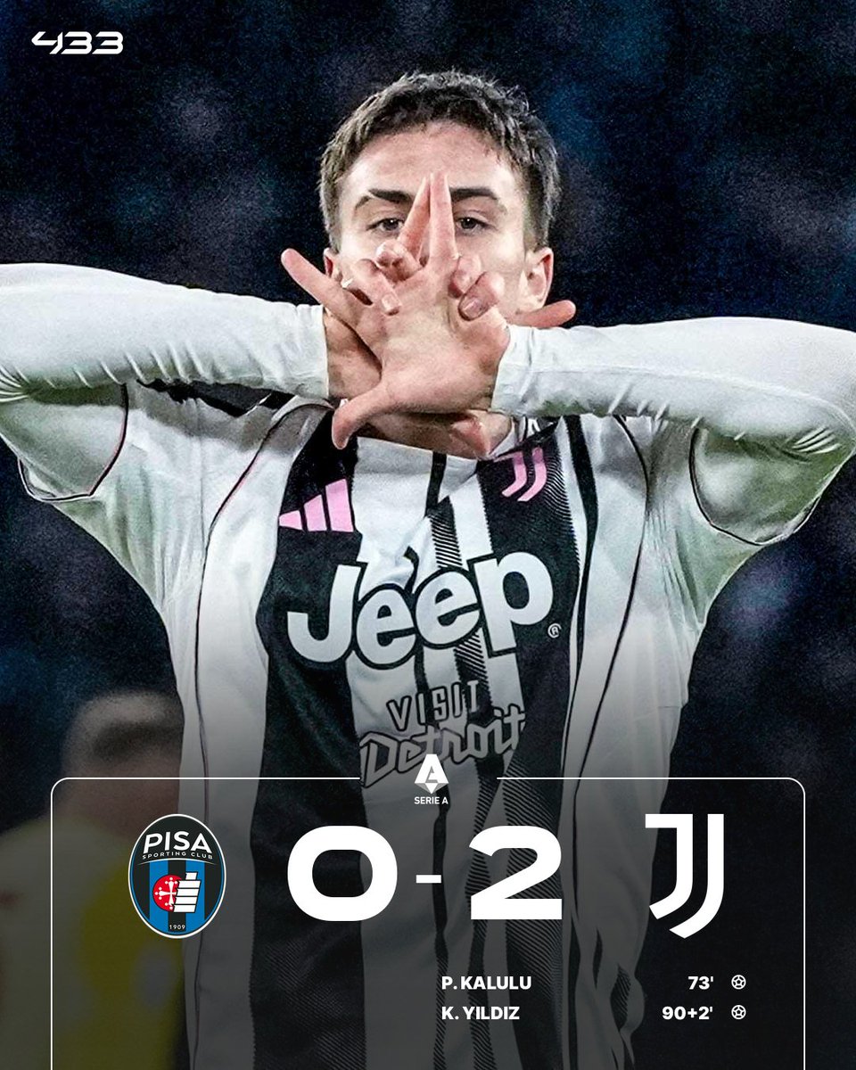 433's tweet image. 𝐉𝐔𝐕𝐄 𝐌𝐎𝐕𝐄 𝐈𝐍𝐓𝐎 𝐓𝐇𝐈𝐑𝐃 𝐏𝐋𝐀𝐂𝐄 🥉

Pierre Kalulu's goal and an injury-time strike by Kenan Yildiz proved enough for Juventus to claim all three points ✅

Serie A 🇮🇹
1️⃣ Inter 15-33 {+20)
2️⃣ Milan 15-32 (+11)
3️⃣ Juventus 17-32 (+8)
4️⃣ Napoli 15-31 (+9)
5️⃣ Roma…