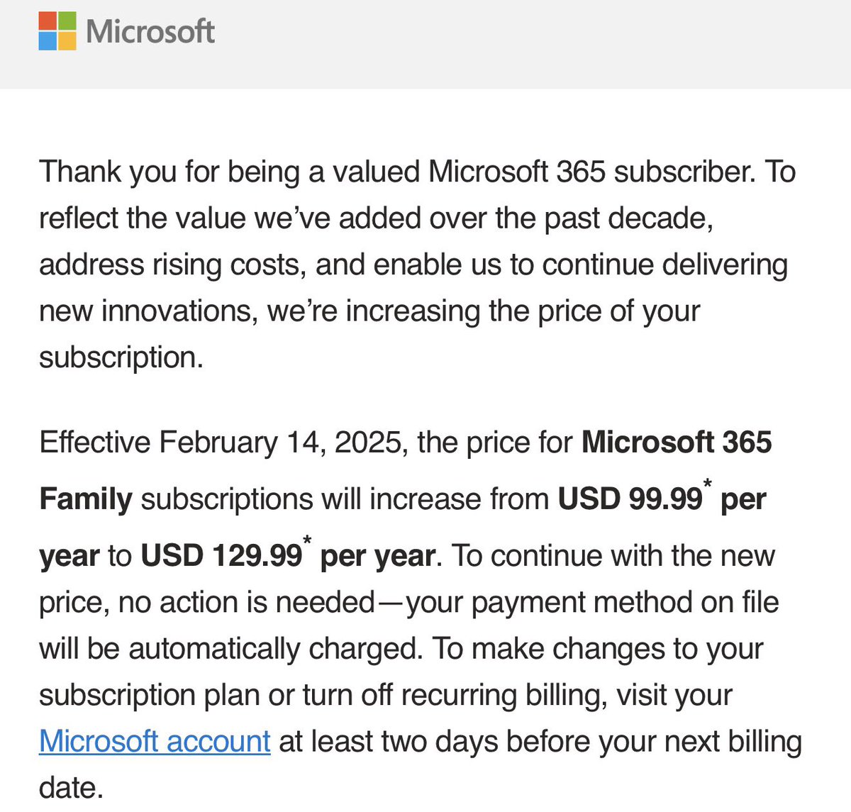 realMeetKevin's tweet photo. 🚨 Microsoft 365 raising prices 30%!

im out. https://t.co/5xfCmRnVVH