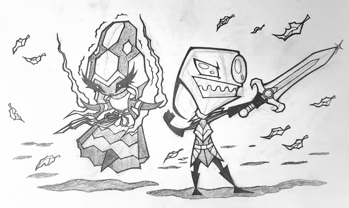 Hey, everyone! I finally got my first commission!! 

<a href="/Rabbid2143/">Rabbid214</a> commissioned me to draw art of their OC, Mycelium, and Zim ready to go on an epic quest. Go follow them please, they're very nice!!