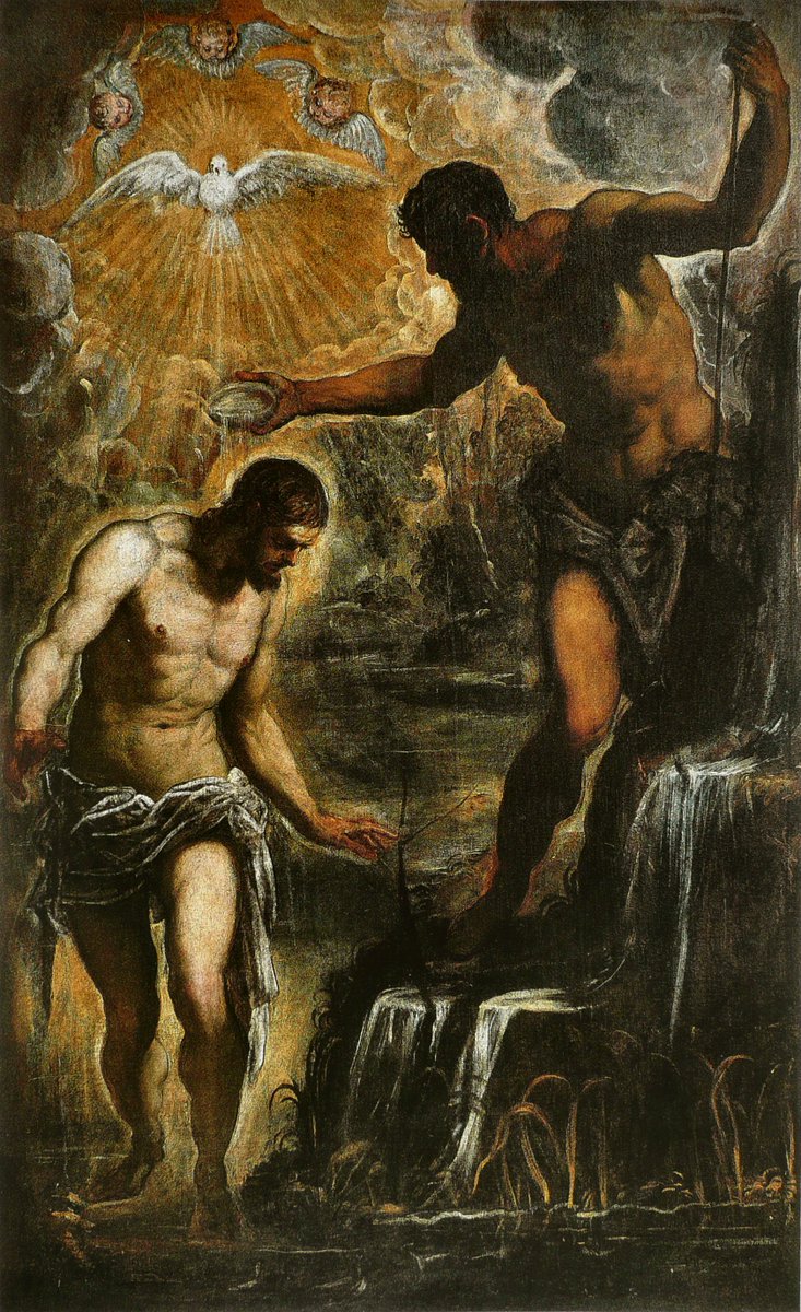 solas_na_greine's tweet photo. Jacopo Tintoretto, The Baptism of Christ, ca.1580 https://t.co/lVSISblFOI
