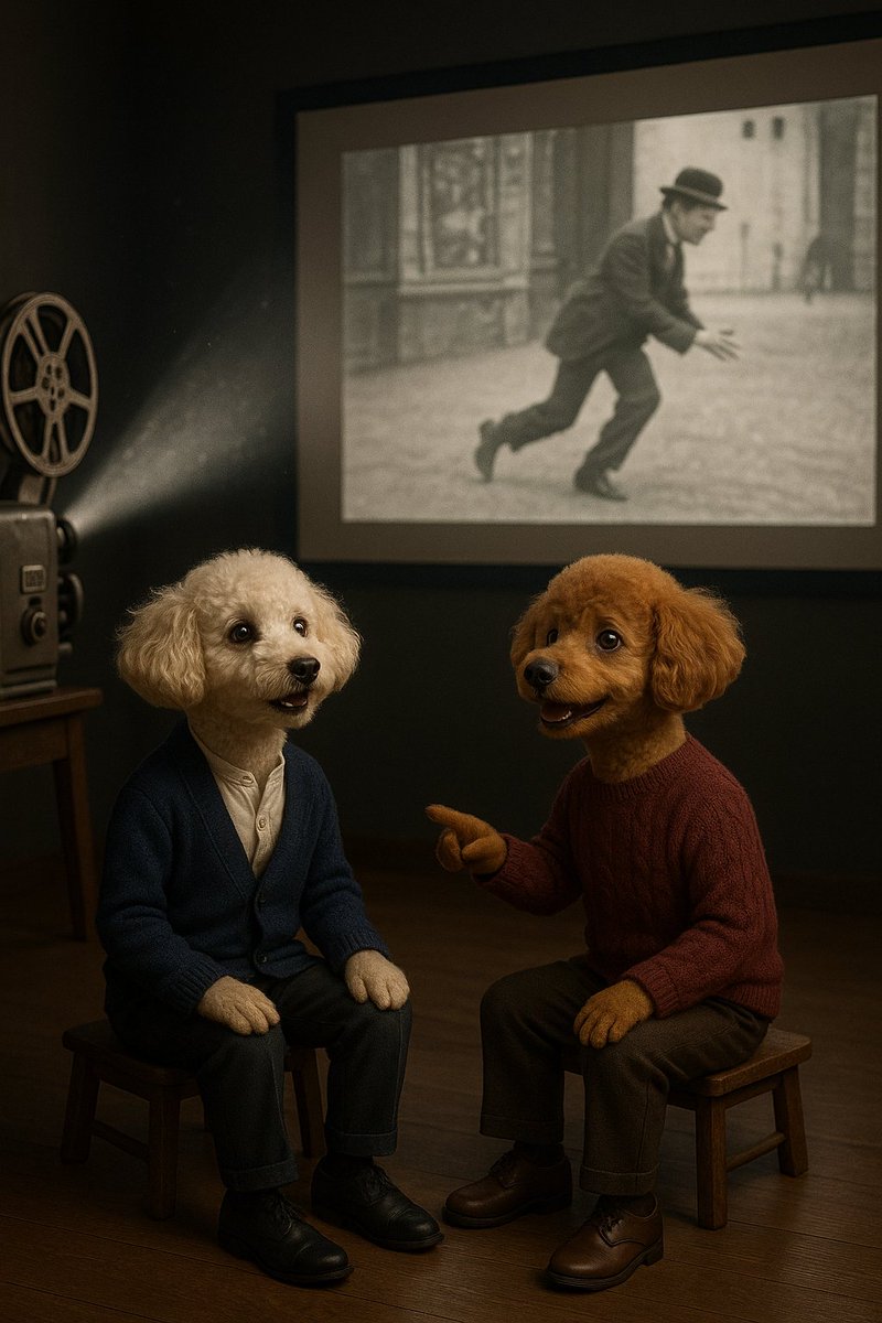 本日のワンショット🐶
🐾実写風シリーズ🐾

白黒の世界に引き込まれる12月の夜🎥

スクリーンの輝きに表情まで弾むふたり✨

映画の始まりを祝うような温かなひととき🌌

でちゅ～～～🐶💕💕💕
#トイプー
#犬好きさんと繋がりたい
#AIイラスト
#シネマトグラフの日