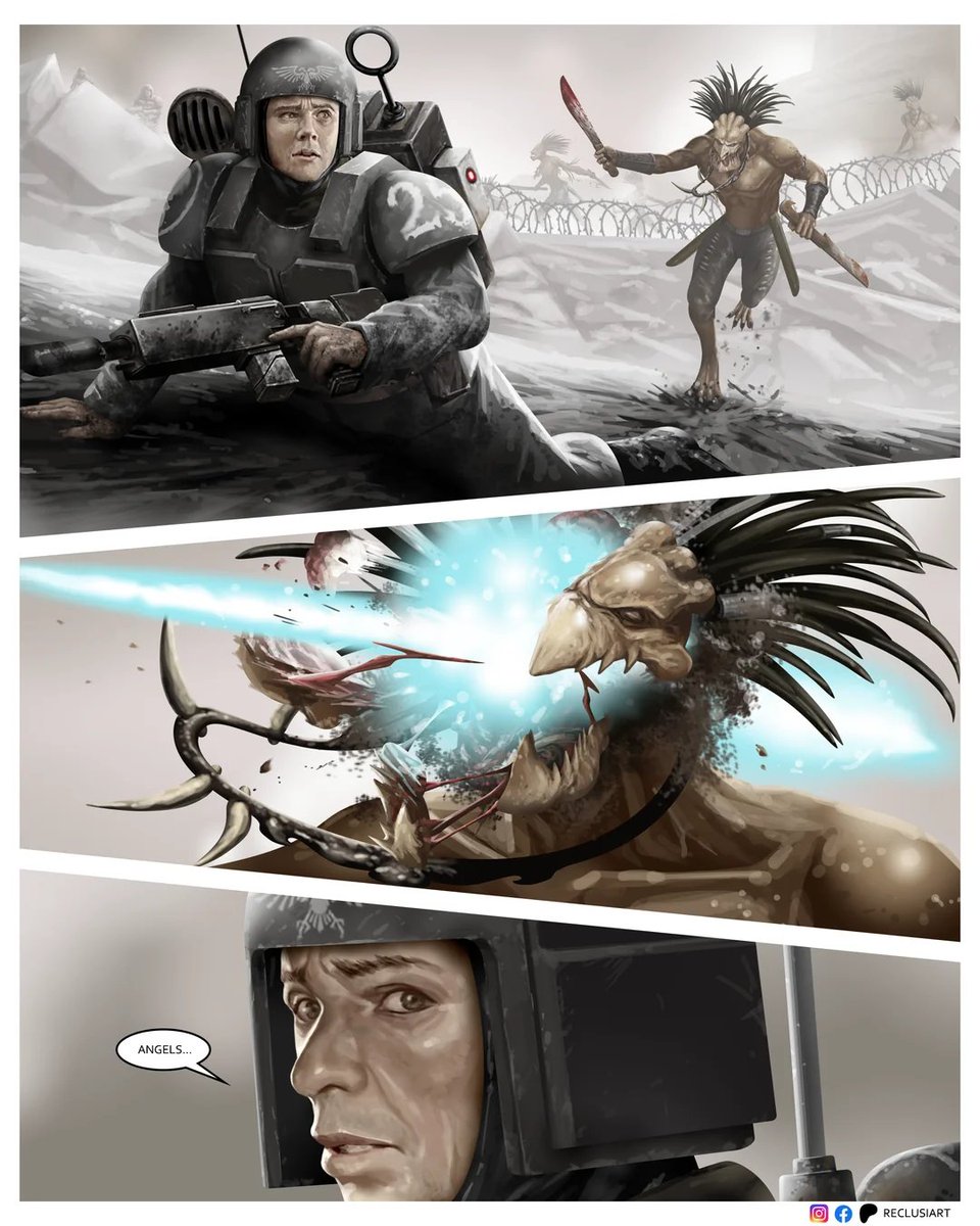 Found this comic I found funny because of a Clint Eastwood commissar. Black Templars killing Tau is a bonus I guess.

No Mercy: by Reclusiart
(1/4)