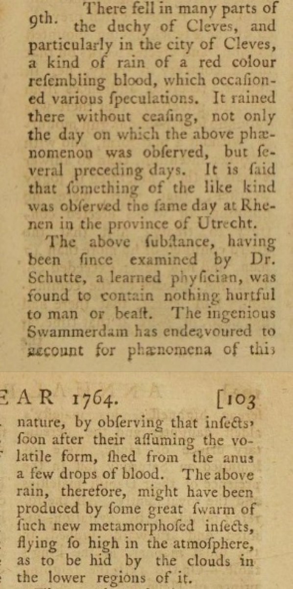 Was reading old books and journals on archive dot org and came across this in one of the Annual Registers for 1764 (printed in 1765). 1764 was a Phoenix year. <a href="/archaix138/">Archaix</a> always talks about how a strange red rain was associated with the Phoenix. And I happen to come across this