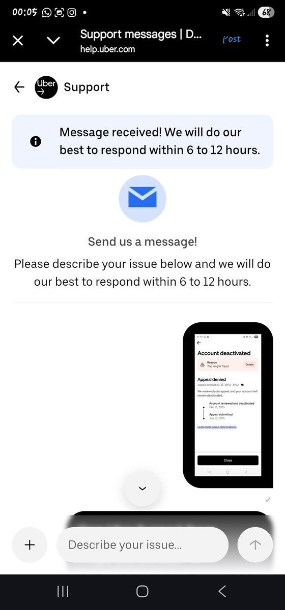 Comrade891005's tweet photo. @Uber_Support I did send you the message long time and is saying i must wait for 6 to 12hrs to get the respond https://t.co/upFo7ZeRBL