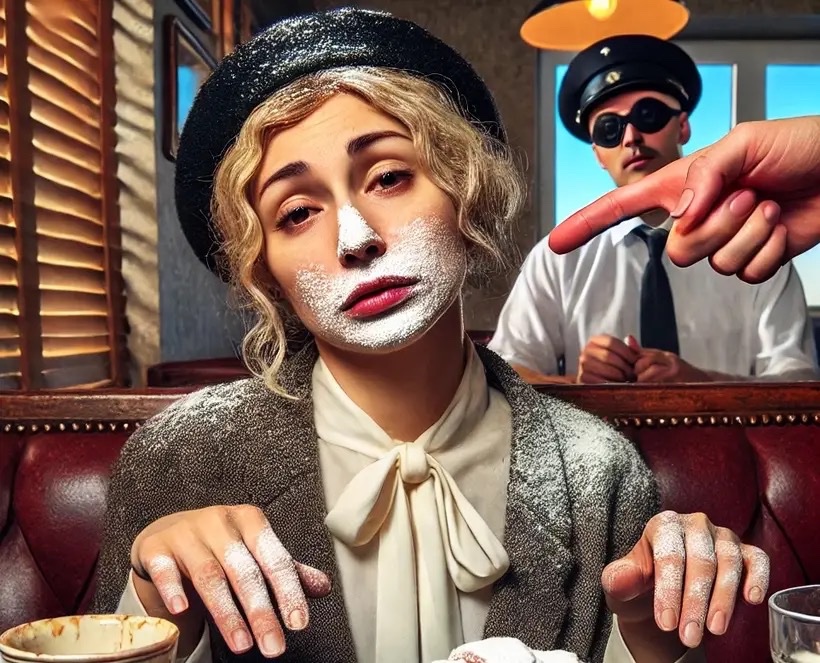 Powdered sugar is not a topping - it’s evidence. 

Powdered sugar is a pastry equivalent of a victim scrawling the name of their killer in sugar dust: “She ate me. Look at her chin.”