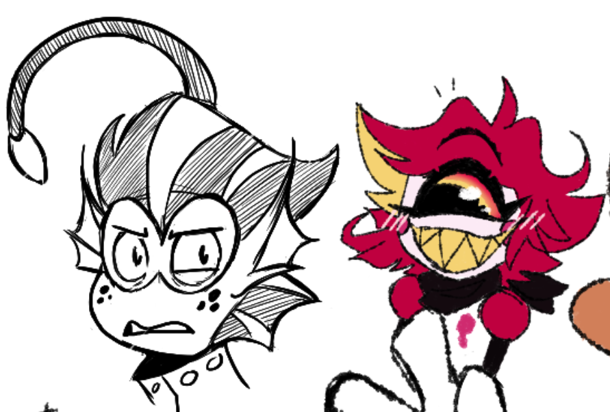 Clooby and decided to draw HH characters on MAGMA!
Nifty by <a href="/cloobyisdumb/">CLOOBY🍉!!!!</a> 
and Baxter by me! 
#hazbinhotel #hazbinhotelnifty #hazbinhotelbaxter #fanart