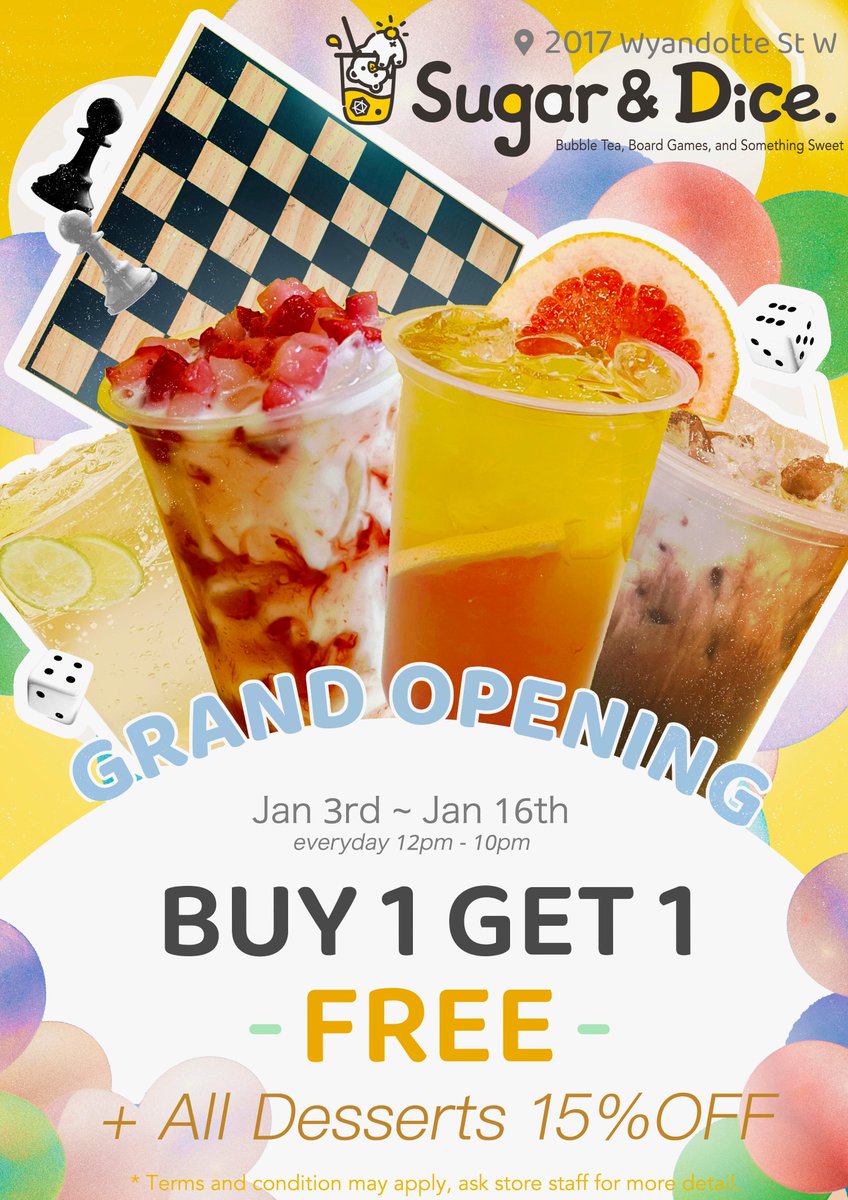 Heads up,  Windsor! 😮 Our grand opening is happening on Saturday, January 3rd,  2026. Start off the New Year🎉 with a BOGO 😍deal on our specialty  drinks from the 3rd till the 16th. Bring your friends and family to play  from a wide selection of board games. 💯 Everyday 12-10pm