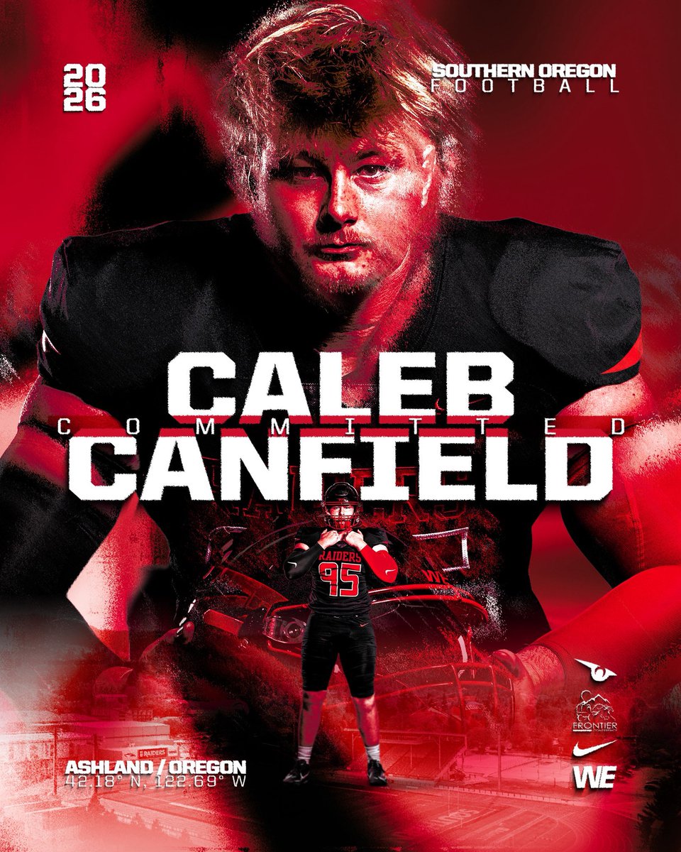 CalebCanfield95's tweet image. I’m excited to announce my commitment to Southern Oregon University!
Thank you to all the coaches at college of the Siskiyous for believing in me and giving me this opportunity to continue on. I’m fired up to put on the Black and Red and get to work for the Raiders!
@SOU_Football