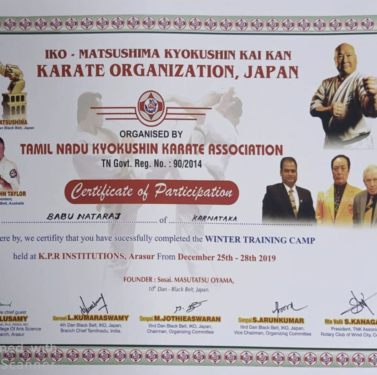 devilakshitha's tweet image. Sensei Babu Nataraj December 24-28th 2019 Sandan 3rd Dan Gradation Pics Tamilnadu Tirupur KPR College