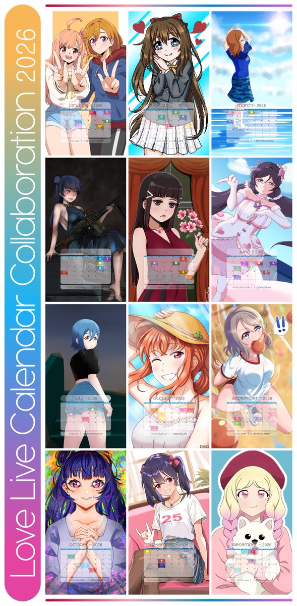 Shadowjk4's tweet photo. LLCC 2026 SFW 1/3
For the third year in a row we are once again carrying out this collab
Thank you so much to all the participants🙏

Participant accounts in comments 👇

#LL_Calendar_Collab_2026 https://t.co/JdMquG8ttm
