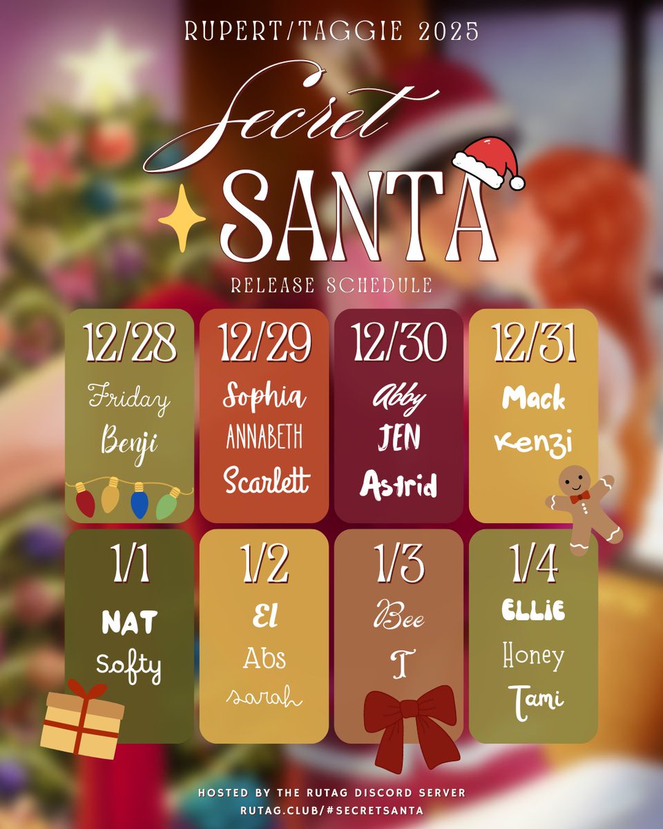 Merry Christmas! Our Secret Santas are a little late but will be arriving tomorrow with our first batch of gifts! Head on over to our AO3 collection for daily drops until January 4th! Thank you to all our participants and to <a href="/brurgundyy/">bru ⋆.𐙚 ̊</a> for the event art!

archiveofourown.org/collections/Ru…