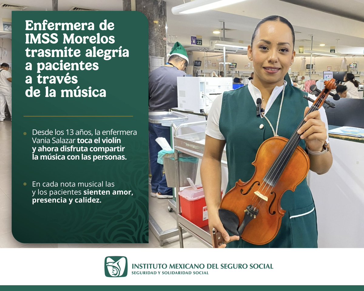 Tu_IMSS's tweet photo. ✨ Enfermera de IMSS Morelos trasmite alegría a pacientes a través de la música. 🎻👏🏼👍🏼🎶

🔗https://t.co/Ls3kKIV01V https://t.co/pDP54vGawb