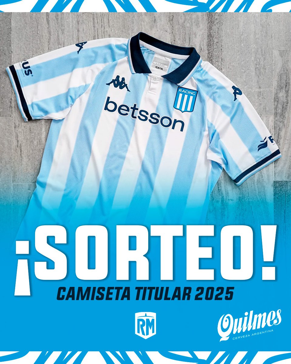 ¡¡TREMENDO #SORTEO!! 💣🔥

¿QUERES GANARTE LA CAMISETA TITULAR DE #RACING? 😍

👉 Seguí a @Racingmaniacos y a <a href="/Quilmes_Cerveza/">Quilmes Cerveza</a>.

👉 Dale RT y etiquetá a tus amigos. 

✅ ¡LISTO! El sábado 3/1 anunciamos al ganador que saldrá sorteado entre los que participaron en #X /#IG.