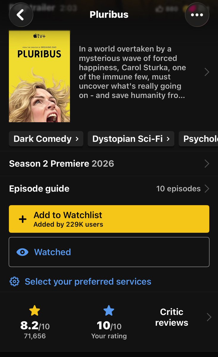 deathofmeaning's tweet image. It will always blow my mind how this show has better ratings than Pluribus. And Vince Gilligan is the opposite of "there’s safety in seeing women being removed from the conversation"