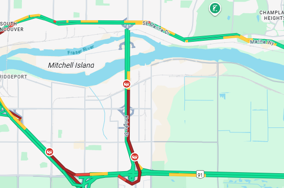 NewsRadioVAN's tweet photo. 4:05-#KnightStreetBridge  #BCHWY99 
Stall NB midspan is causing big delays back to #BCHWY91 Right lane blocked.
Also delays on #BCHWY99 NB near Shell Road. https://t.co/4ZELg0PAjB