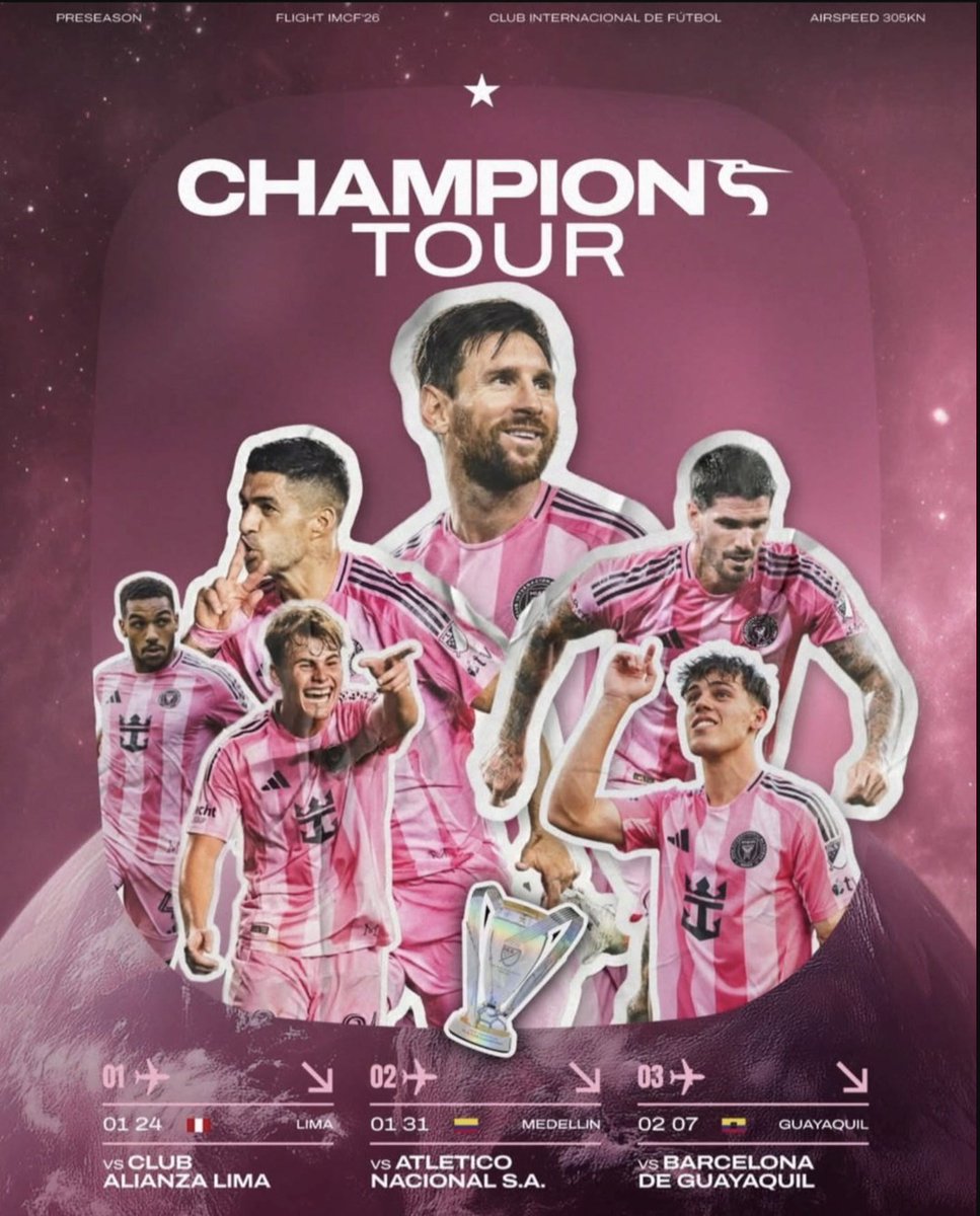 🇺🇲OFICIAL EL TOUR POR SUDAMÉRICA! 🐐 ⚽️

El Inter Miami hizo oficial su gira por Sudamérica donde tiene previsto enfrentarse a Barcelona Sporting Club el próximo 7 de febrero en el estadio Monumental.
