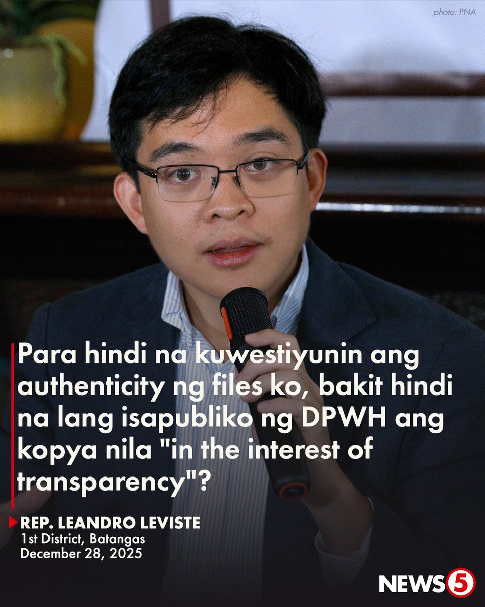 'AKALA NIYO BA AKO LANG ANG MAY KOPYA NG FILES MULA KAY CABRAL?'

Hinimok ni Batangas 1st District Rep. Leandro Leviste ang Department of Public Works and Highways (DPWH) na ilabas na rin ang umano'y "files" na hawak nito mula kay yumaong undersecretary Catalina Cabral.

Giit ng