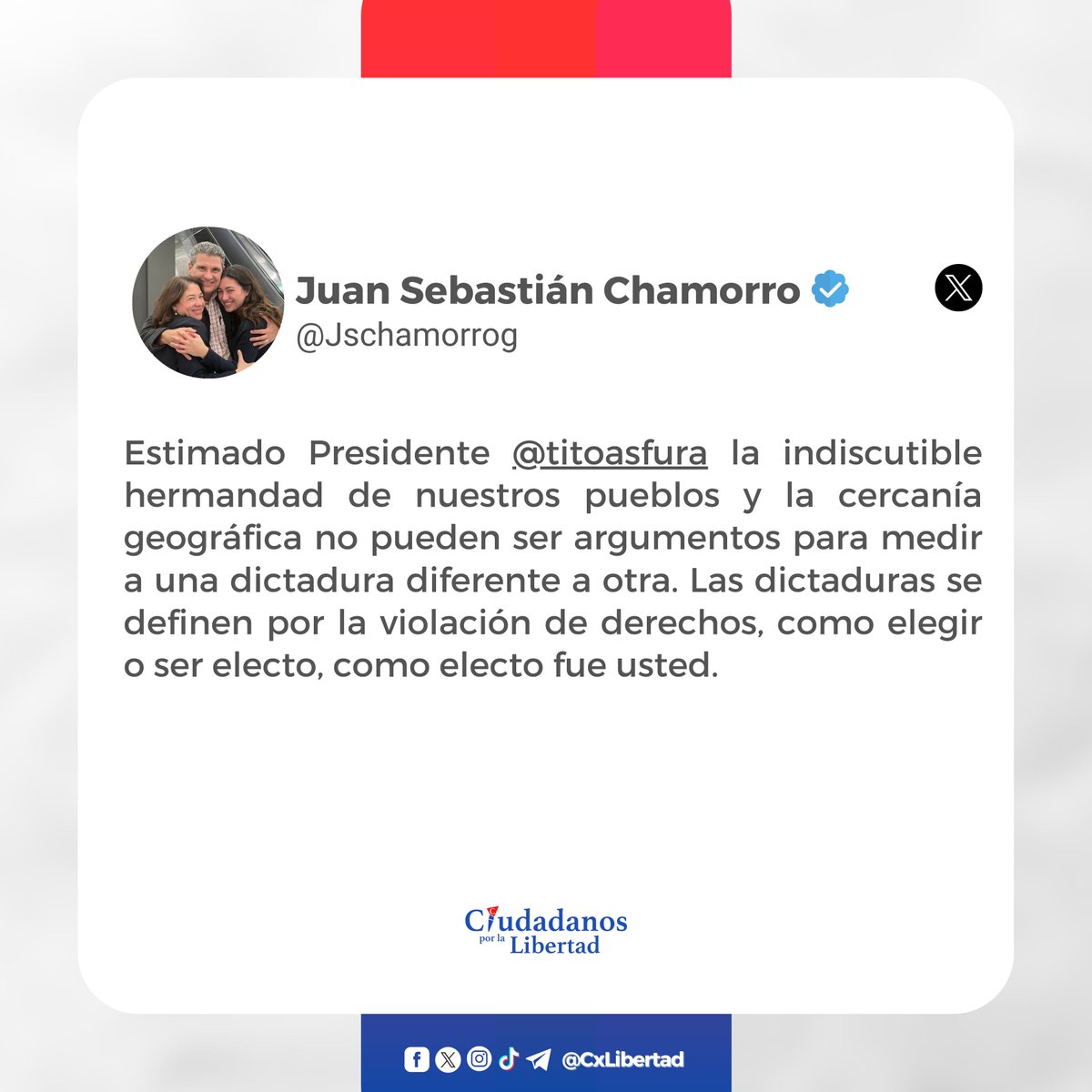 Las dictaduras se definen por la violación de derechos, como elegir o ser electo.

#LibertadParaNicaragua