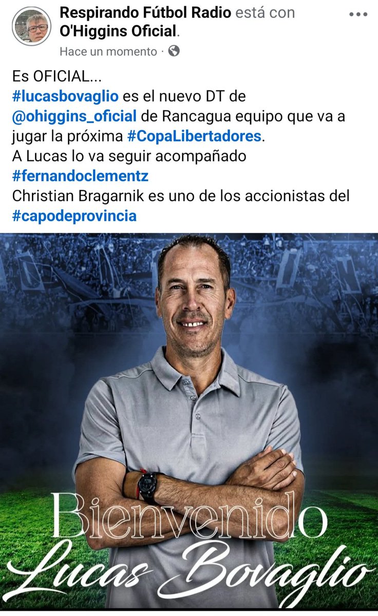 #lucasbovaglio es el nuevo DT de <a href="/OHigginsoficial/">O'Higgins FC 🇧🇼</a> 
#CapodeProvincia #respirandofutbolradio