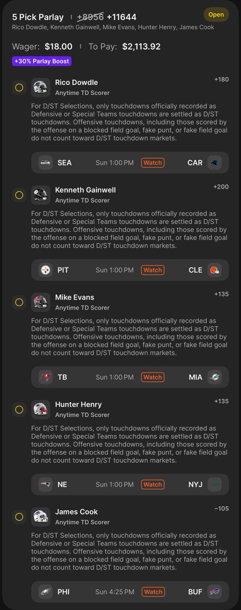 SwiftDailyPicks's tweet image. Sunday Anytime Touchdown 100X Parlay of the Day. 

Let's hit our 4th of the season! 

#NFL #TOUCHDOWN #PARLAY