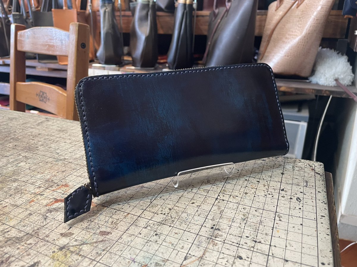 12/28 ラウンドジップ 染色 sky blue × blue × navy