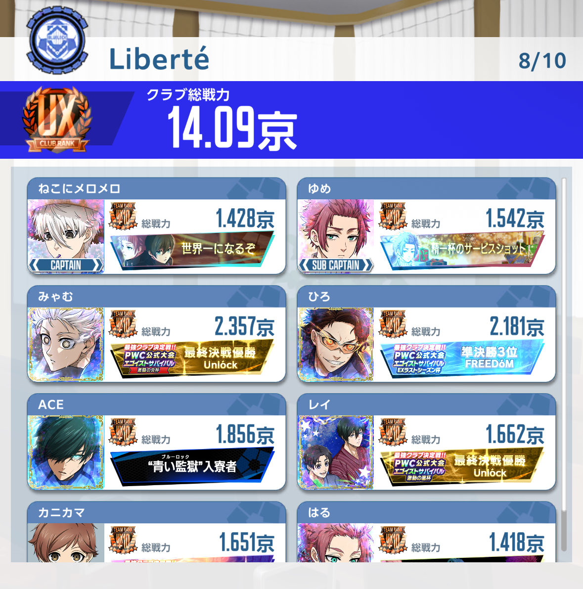 エゴサバ３周年期間だけ2名助っ人できていただける方を募集します！！🙄🙄
目標としては準決勝でなるべくいい順位を目指していこうかなと思っています！！
条件としては総戦力1.5京くらいでDiscordができる方でお願いします🙇
#ブルーロックpwc