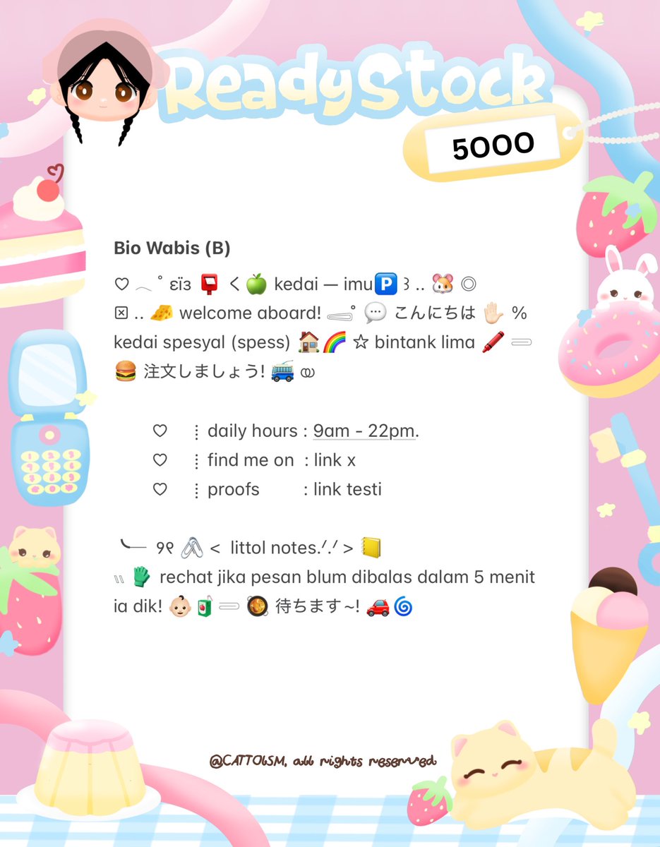 CATTOlSM's tweet image. ⣠ ︵  ♥︎  help repost?  tysm &amp;lt;3 ⭐️🎀  𓂅

◠  ⢸⠀ alline ada 3 wording  bio  wabis  kidcore  bocil  ready  stock. . 🎶🍏  𓂃 . εїз   hanya  5k .ᐟ.ᐟ  &amp;gt;___%   💬👧🏻   ▷  ketuk  DM  sekarang. . ✋🏻 ₊˚𓂂

☆ —— tap alt for details! . . 🐈💧
zonauang  %  zonajajan  %  zonaba